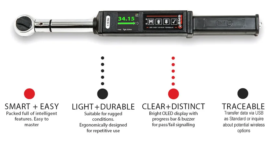 BMS digital torque wrench — smart, light, clear OLED display and traceable data transfer