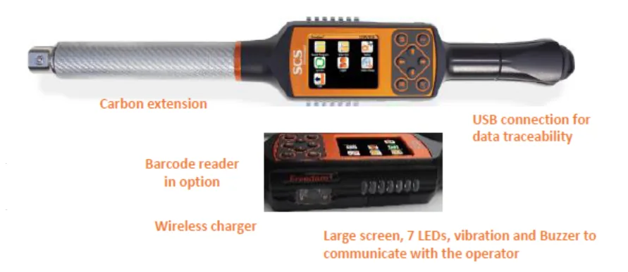 SCS Freedom 4 smart digital torque wrench with carbon extension, barcode reader and wireless charging